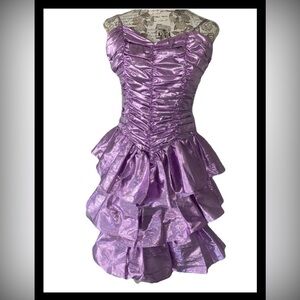 Vintage 80’s Candi Jones Of California Dress Purple Tiered Metallic Dress Prom